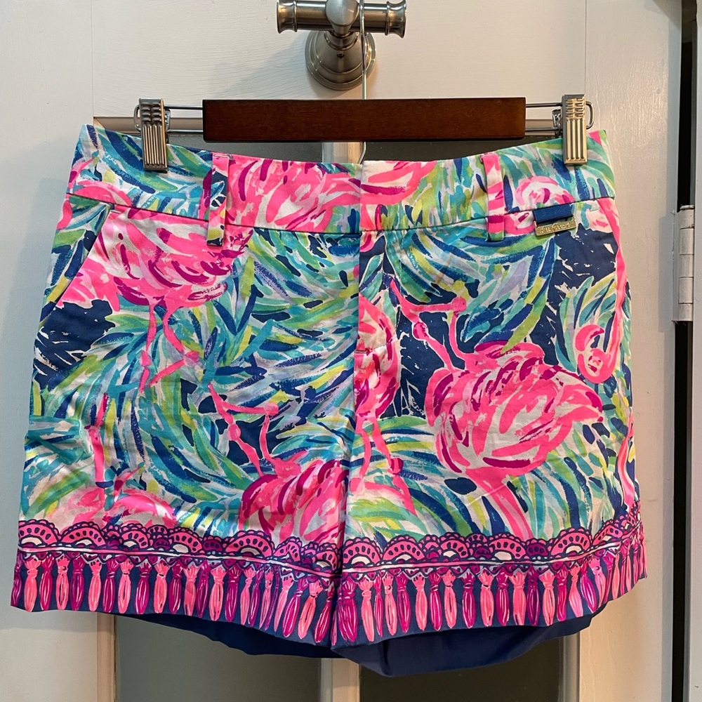 Lilly Pulitzer Pink and Green Shorts with Tropical Flamingo Print